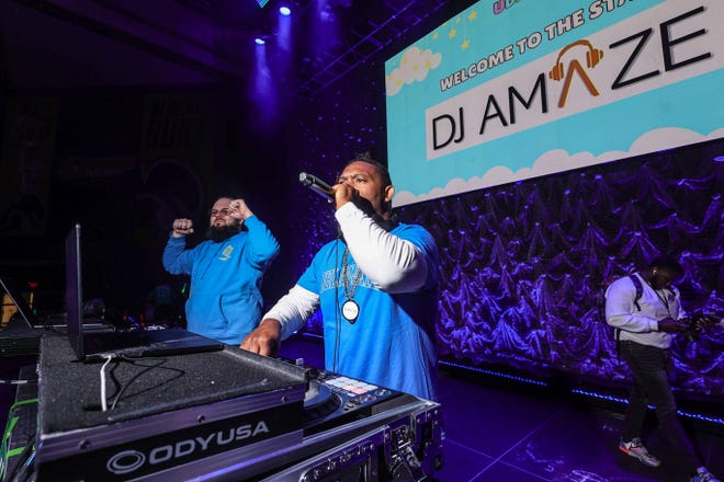 DJ Amaze performs during the annual UDance marathon on Sunday, April 21, 2024 at the Bob Carpenter Center on the campus of the University of Delaware in Newark.