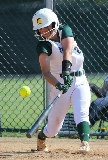St. Mark's Ryleigh Thomas blasts a three-RBI double in the four-run second inning for St. Mark's in the Spartans' 4-0 win in the second round of the DIAA state high school tournament Wednesday, May 19, 2021 at St. Mark's High School.