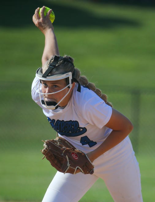 Charter School of Wilmington's Kate Hoban winds up as she pitches in the third inning of the Spartans'  4-0 win in the second round of the DIAA state high school tournament Wednesday, May 19, 2021 at St. Mark's High School.