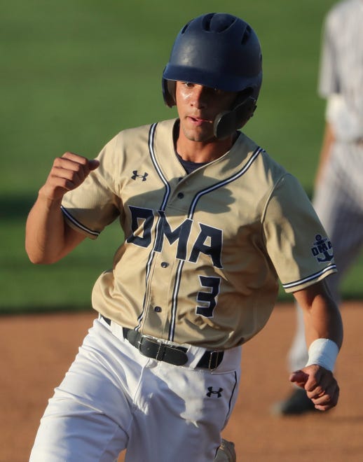 Delaware Military's Jackson Tyer reacts as he heads for third on his way home to score in the first inning of the Seahawks' 9-5 win in the DIAA state tournament championship at Frawley Stadium, Monday, May 31, 2021.