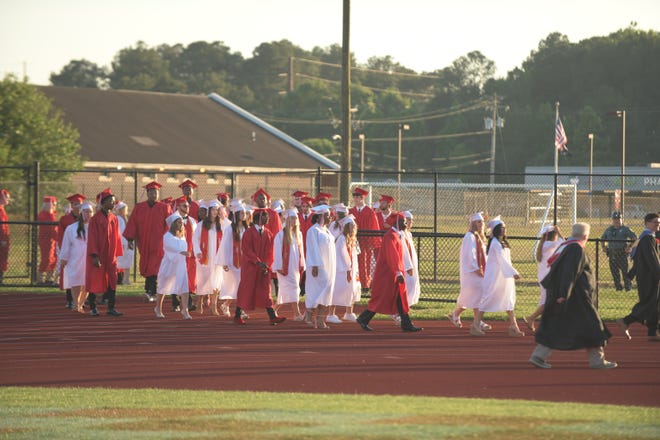 The 132 seniors in the Laurel High School Class of 2021 participate in their graduation ceremony on June 4 on the school's campus in Laurel.