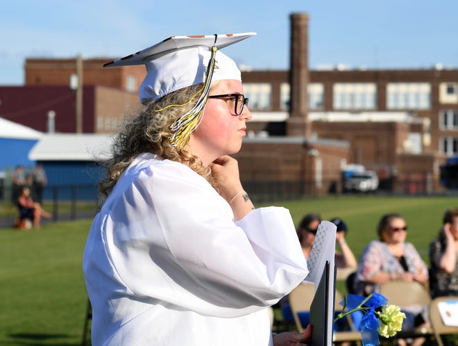 Seaford High School's Brianna Brennan walks to the stage during commencement Monday, June 7, 2021, at Bob Dowd Stadium in Seaford, Delaware.
